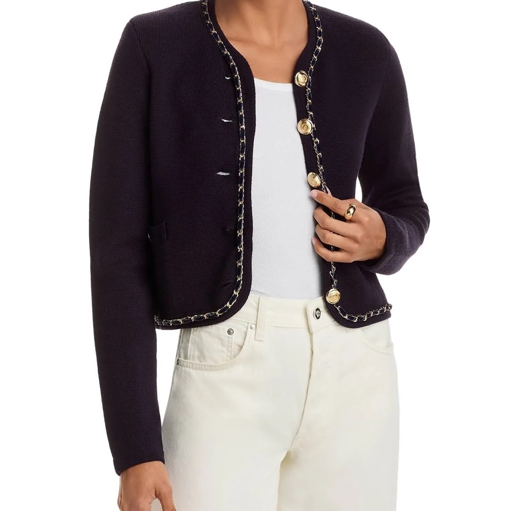 Cinq A Sept Elegant Navy Jacket with Gold Accents - Picture 5 of 6